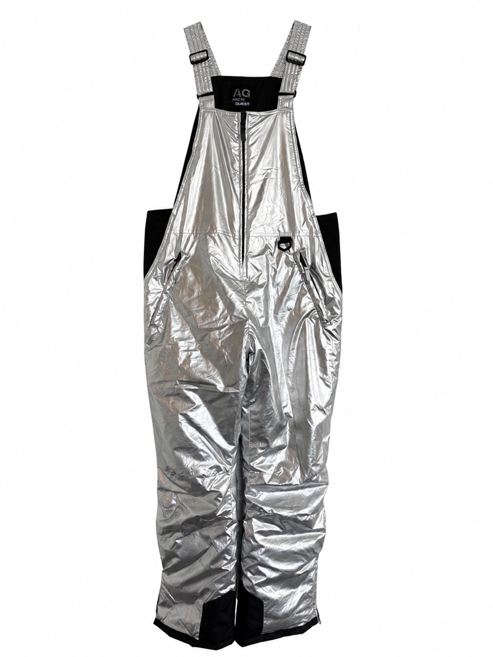 Silver Metallic Insulated Snow Bib Overalls for Women Size L Futuristic Y2K - Picture 4 of 15